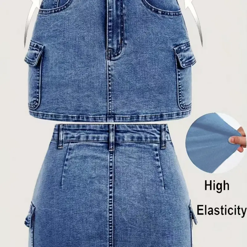 Women's High Elastic Denim Half Skirt, Casual Workwear Style, Comfortable and Stretchy, Perfect for Daily Wear