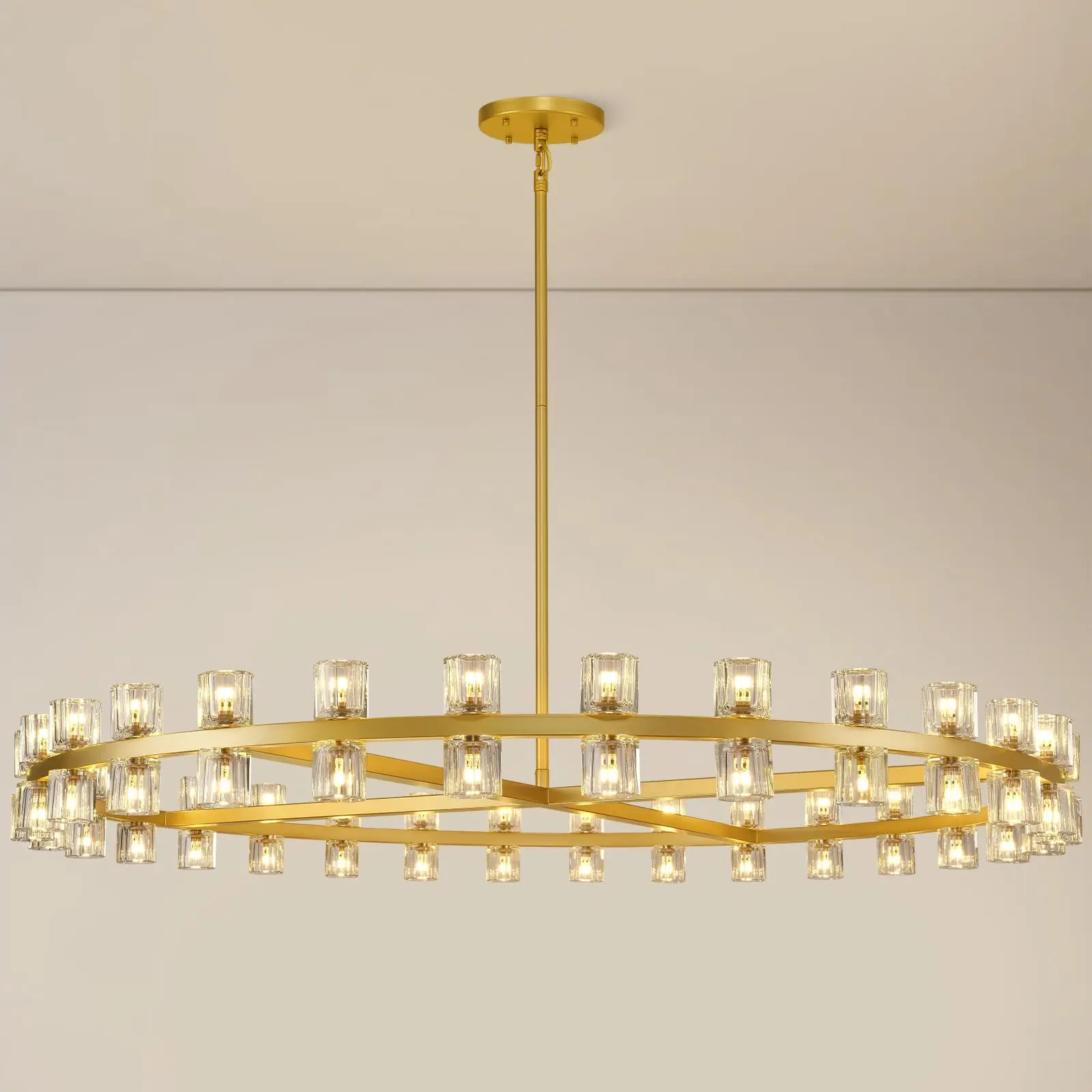 60 lights 60 in. Gold Wagon Wheel Chandelier, Crystal Round Chandelier for Dining Room, Living Room, Kitchen, Foyer