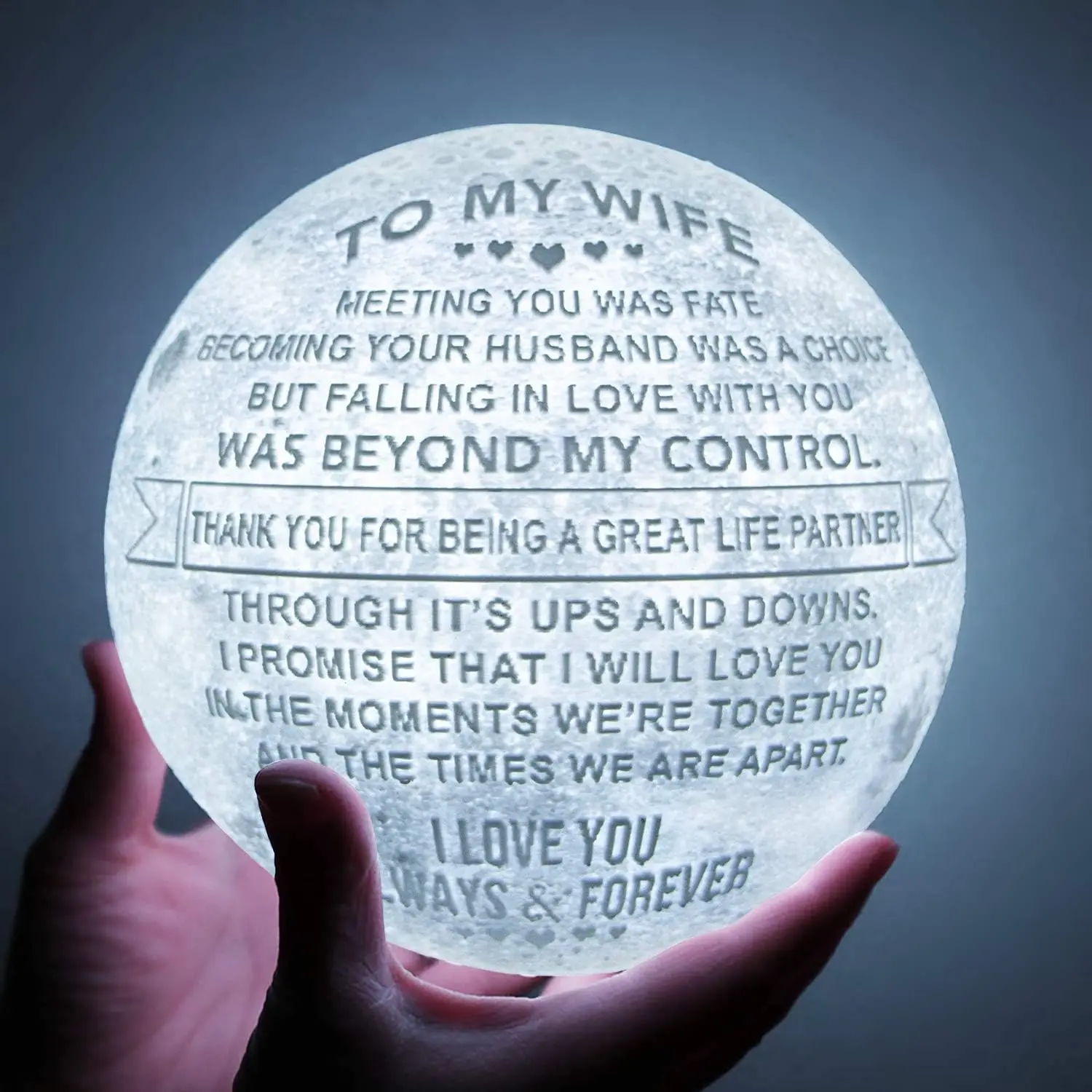 Engraved 3D Moon Lamp Anniversary Valentine's  for Wife, to My Wife Birthday Gifts from Husband, Personalized 5.9 Inch 3D Printing Moon Light  for Wife Mother's Day Christmas