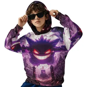 Gengar Graphic Boys' Hip Hop Hoodie | Machine Washable Hooded Pullover for Teens, Urban Streetwear for Outdoor Activities & Casual Attire, Durable Print B0929-195