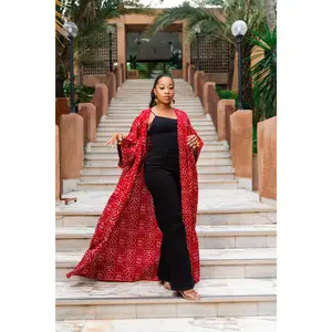 Aicha African Print Bogolan Kimono (Red)