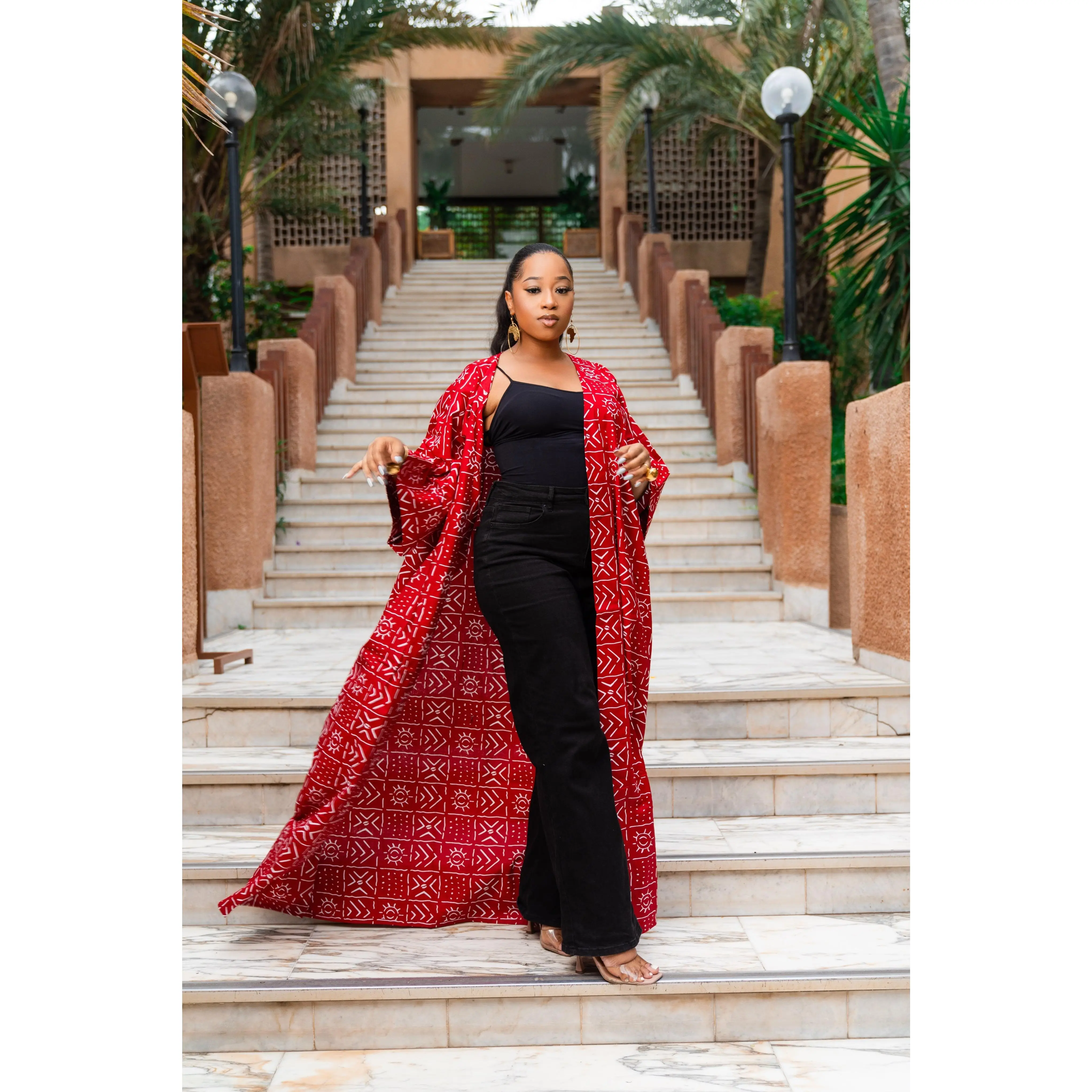 Aicha African Print Bogolan Kimono (Red)