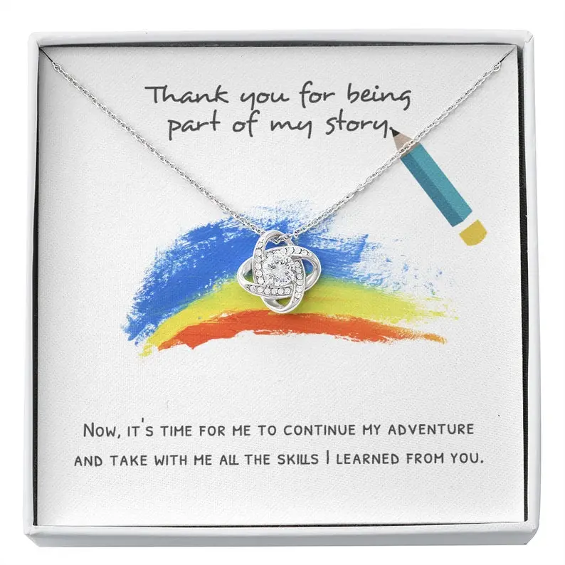 Sentimental Gift For Teacher - Necklace For Teacher, Teacher Appreciation - Personalized Teacher, Thank You Teacher - Love Knot Necklace