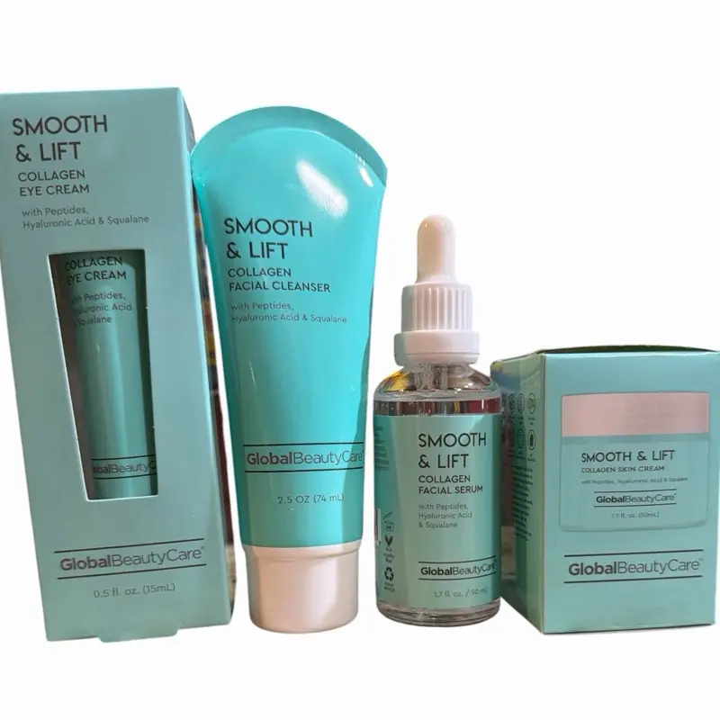 GBC Collagen Skin Care Set, 4-Piece Smooth & Lift with peptides hyaluronic acid and squalene Daily Facial Care Kit