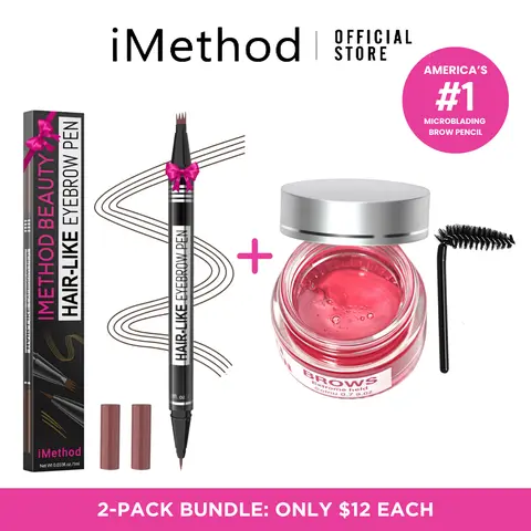 iMethod Pink Eyebrow Makeup Products Multi-Pack - Hair-like Pen, Microblading Pencil with Micro-Fork-Tip Applicator, Waterproof Sweat-Proof Gel, Pen Eyebrow Paste, Makeup