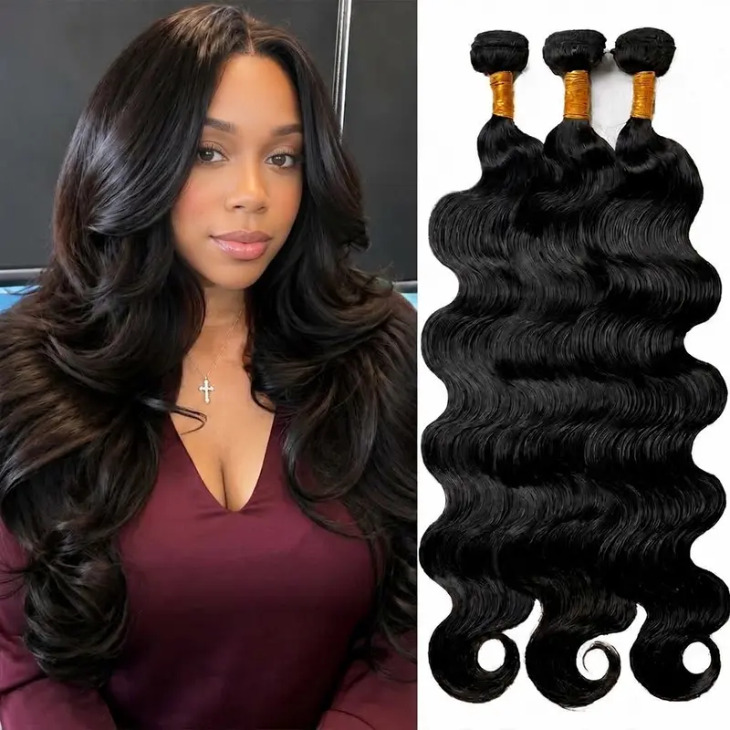 Asakiss 100% Unprocessed Brazilian Virgin Human Hair Body Wave Bundles - 10-30 in, 100±5 g Per Bundle, High Elasticity, 1-Direction Cuticle, Tangle-Free, Bleach-Ready Natural Black Extensions for Wedding, Graduation Quick Weave