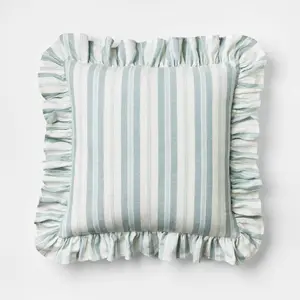 Square Woven Stripe Ruffle Throw Pillow, Threshold Designed with Studio McGee, for Home Decor