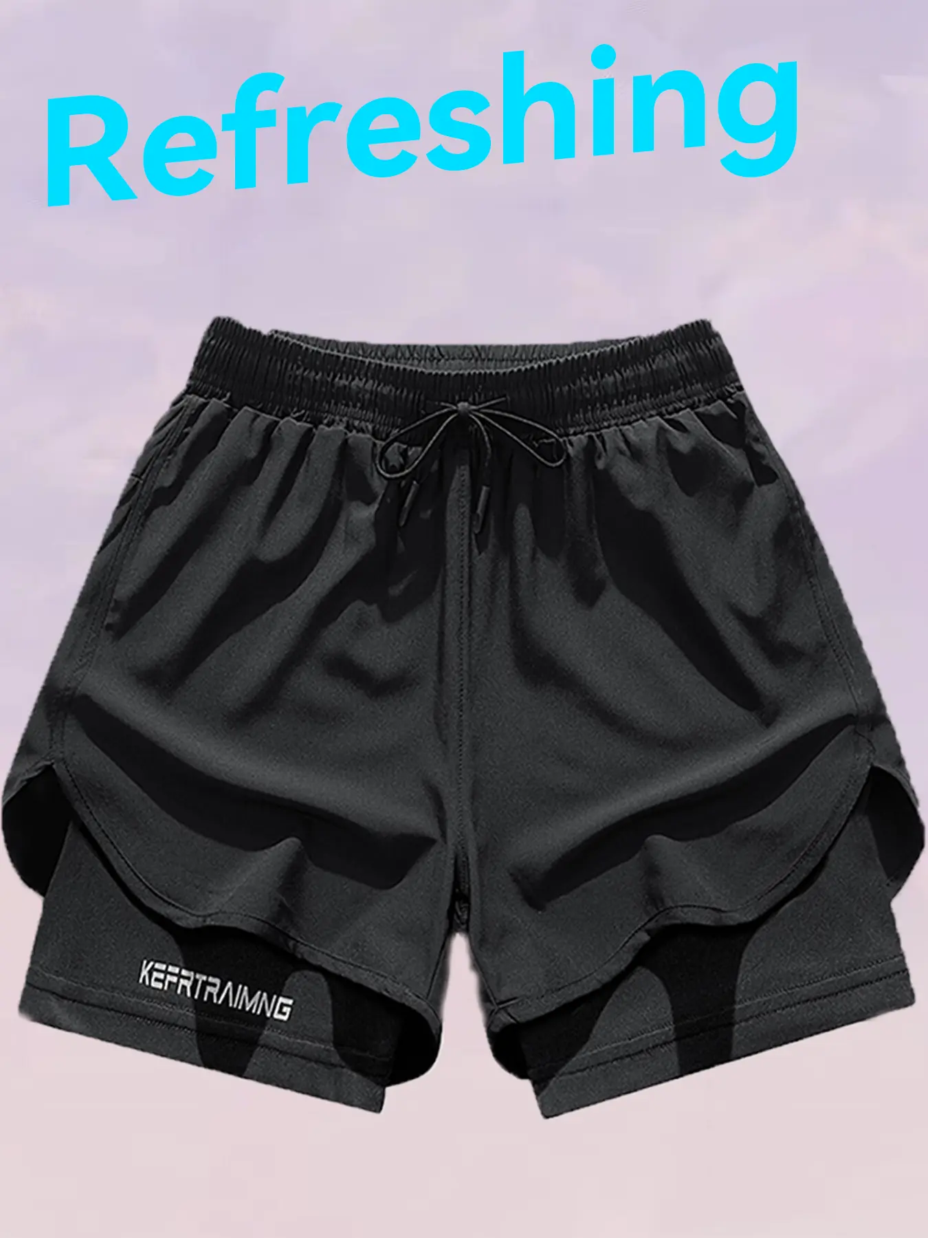 Men's All-Over Letter Print Casual Athletic Shorts - Relaxed Fit Layered Style, Breathable Material, Adjustable Drawstring, Dry Clean, Sizes S/M/XL, Active Wear, Casual Athletic Men's Shorts, Breathable Material Men's Shorts