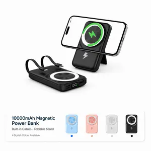 ARTCYBER Foldable Magnetic 10000mAh Power Bank with Hidden Stand & Built-In Dual Cables, Supports Charging Up to 5 Devices, Up to 22.5W Wired & 15W Wireless Output (Actual Speed May Vary), LED Display, Compatible with iOS & Android
