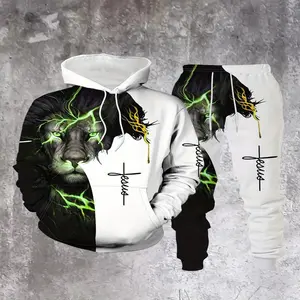 Men'S 3D Lion Print Hoodie Set - Stylish & Comfortable, Polyester, Regular Fit with Pockets, Ideal for Fall/Winter, Casual Wear|Stylish Hoodie|Polyester Hoodie
