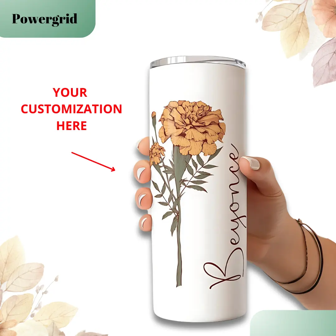[CUSTOMIZED] Personalized Birth Flower Skinny Tumbler W/ Name, Custom Colored Birthday Flower Gift, Bridesmaid Proposal