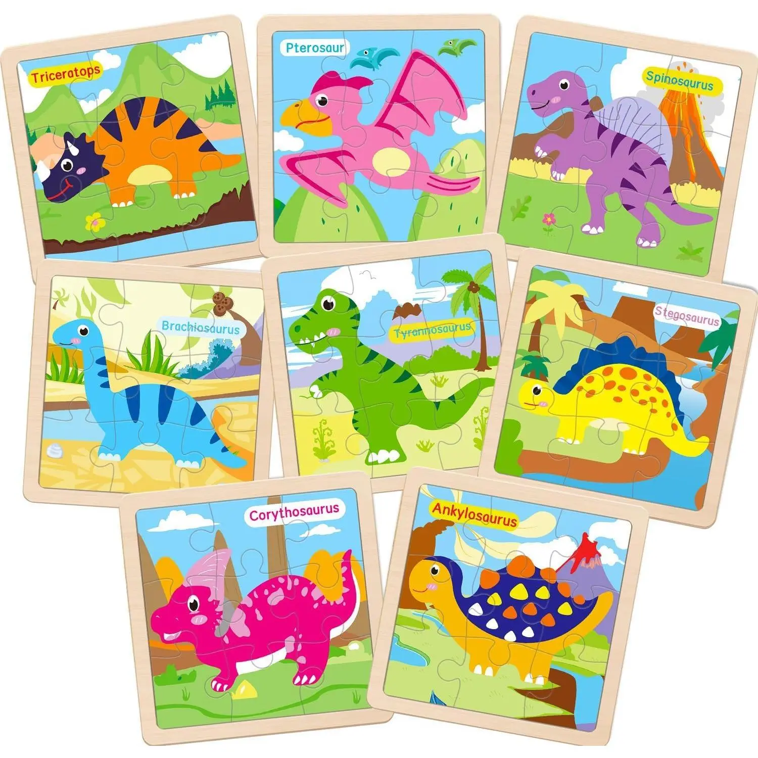 L-ITC026 9-Piece Wooden Dinosaur Puzzle for Toddlers 2-4, Montessori Toy with Critical Thinking Boost, Animal-Themed Preschool Learning Activity, Easter & Birthday Gift for Kids