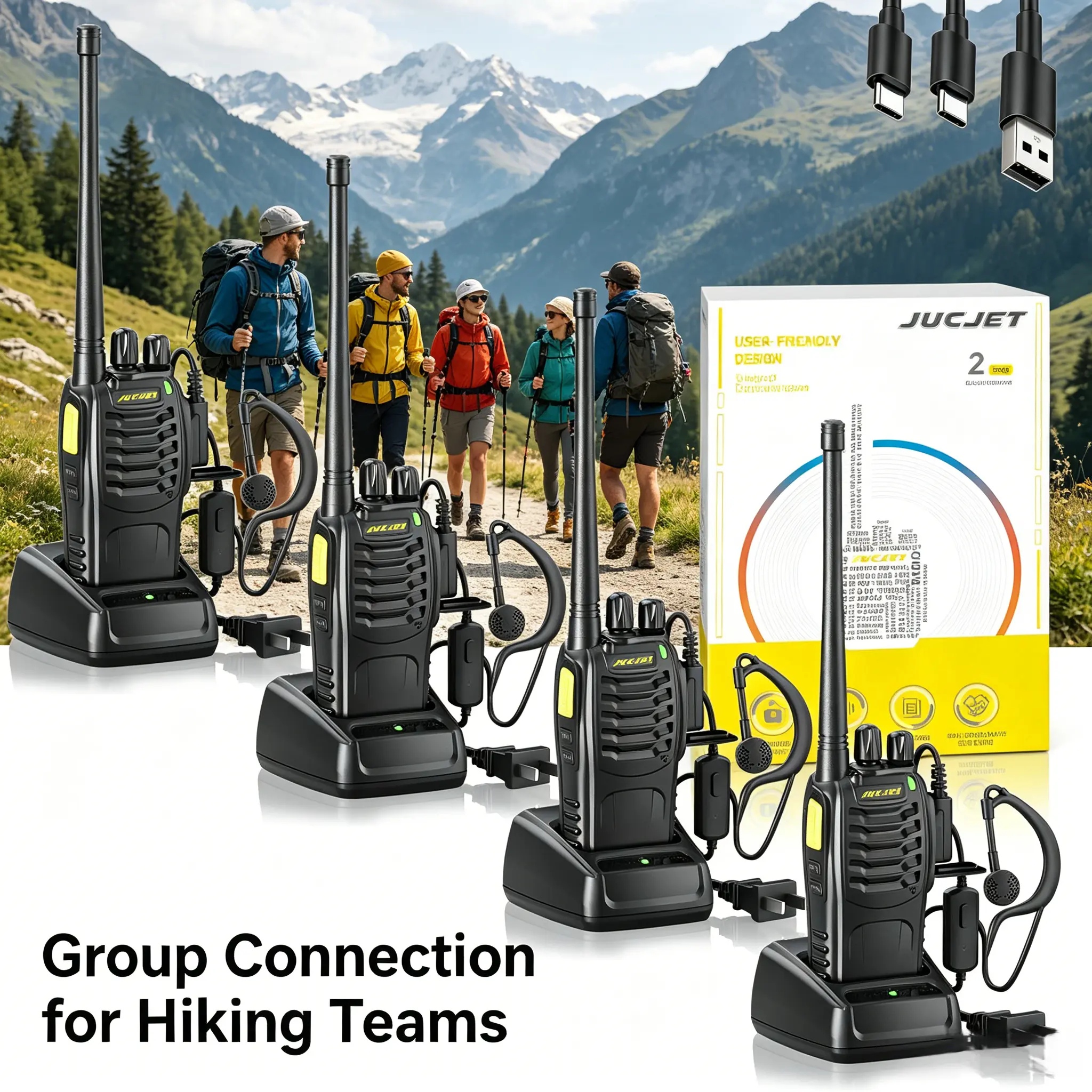 Cruise & Travel Must Haves! Rechargeable Walkie Talkies 4 Pack with Headsets, Clear Sound Long Range 2 Way Radios, Essential Travel Gadget, US Stock