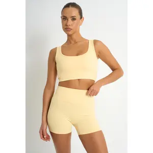 Kaiia Sculpt Square Neck Crop Top Yellow