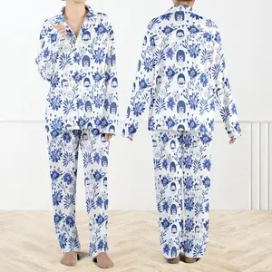 Chinoiserie Floral Bobs Burgers Pajama Set For Women, Tina Belcher PJs, Blue Floral Cartoon Sleepwear, Funny TV Show Pajamas, Gift For Her