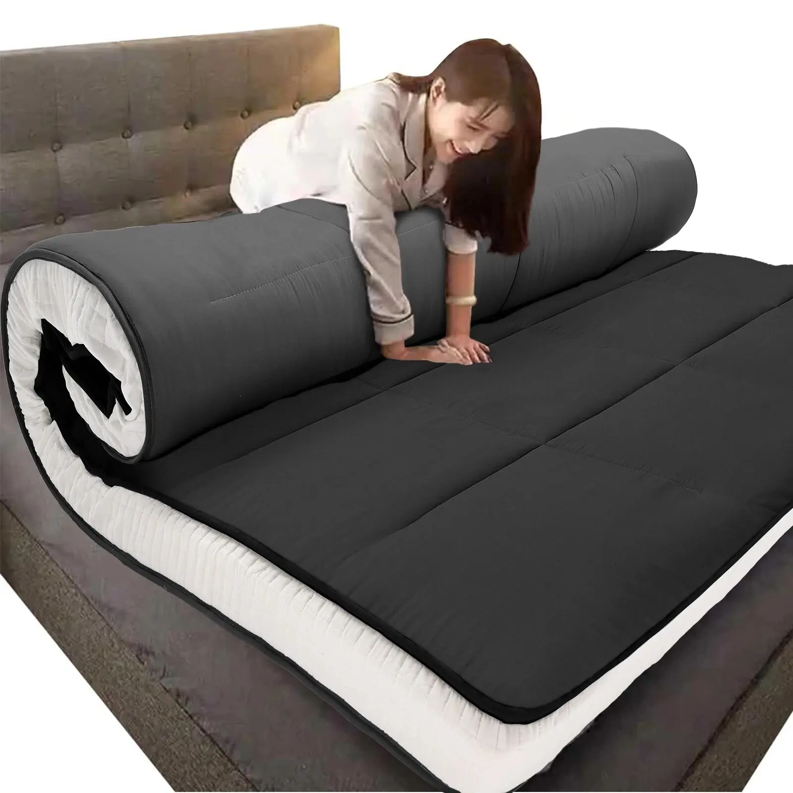 Extra Thick Japanese Memory Foam Sleeping Floor Mattress - Foldable Roll-Up Futon Tatami Mat with Breathable 5-Layer Structure, Durable, Easy to Travel matress