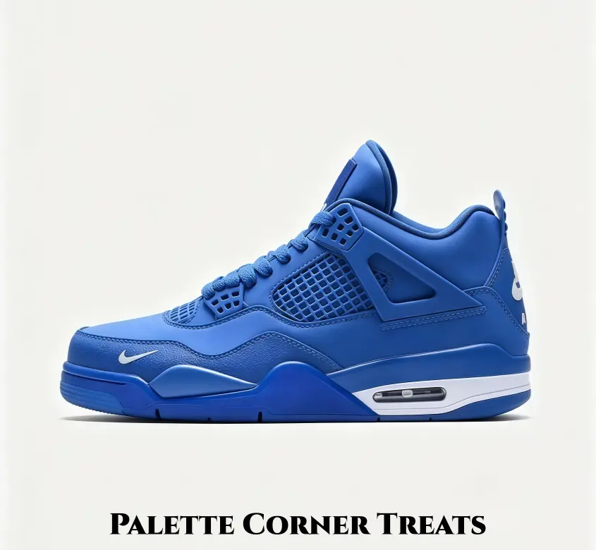Solid Royal Blue Mid Top Sneakers Leather Mesh Splicing Small White Logo White Accent Sole