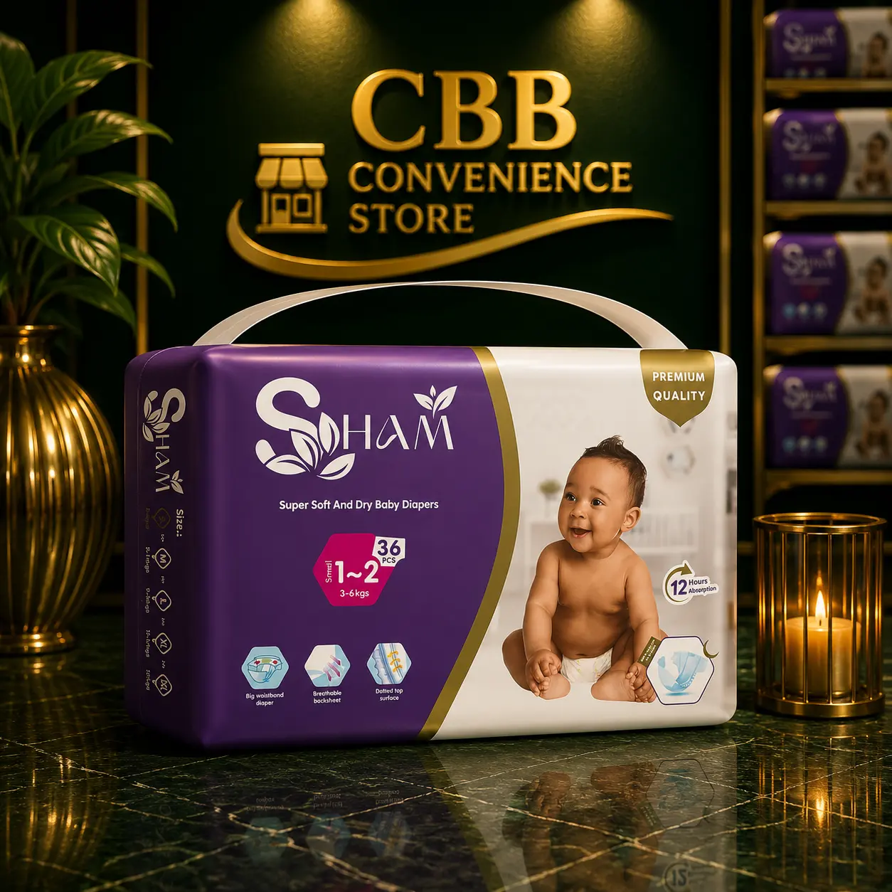 Sham Super Soft Disposable Infant Nappies - Newborn Diapers Available in All Sizes, Cellulose Mix Core, Long Absorbs, Stretch Waist, Quick-Drying Baby Diapering Solution