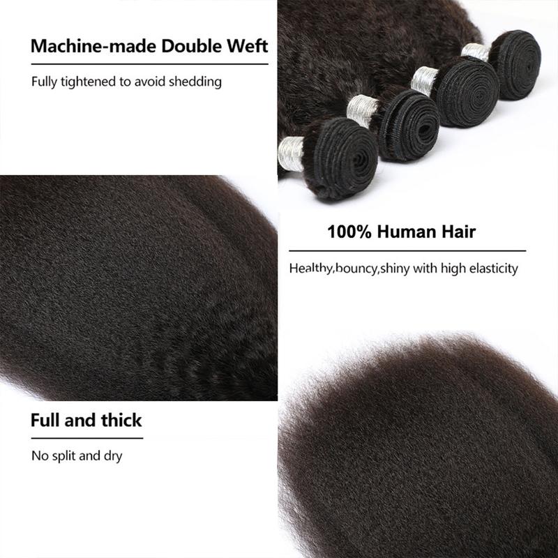 BELE HAIR 12A Grade Kinky Straight Human Hair Bundles 100% Unprocessed Brazilian Virgin  Hair Yaki Straight Bundles Yaki Hair Human Extension Deal Natural Black Color