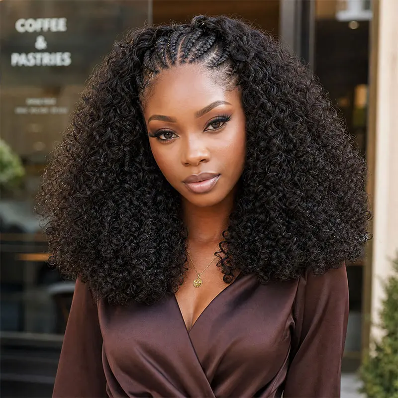Pixie Curly 3 In 1 Half Wigs Flip Over Human Hair Wigs Easy Install Affordable Machine Made Twist Curly Volume Hair Wigs 100% Human Hair Wigs