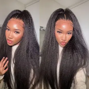 [Clearance Sale] BGMgirl Kinky Straight Pre Bleached Knots 13*4 HD Lace 250% Density Front Wig Pre Plucked Natural Hairline Human Hair Wigs Medium Size Cap TikTokShopBlackFriday