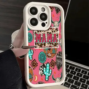 Pink Western 'MAMA' Cowgirl Smartphone Case - Bold Bohemian Aesthetic, Shockproof Soft TPU Protective Cover, Fits iPhone 17 17E 16 16E 15 14 13 13 Mini 12 12 Mini 11 X XS XS Max, Ideal Holiday Gift, Cellphone Accessories