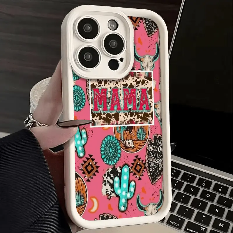 Pink Western 'MAMA' Cowgirl Smartphone Case - Bold Bohemian Aesthetic, Shockproof Soft TPU Protective Cover with Casing & Protection, Fits iPhone 17,17E,16,16E,15,14,13,13 Mini,12,12 Mini,11,X,XS,XS Max, Ideal Holiday Gift, Cellphone Accessory