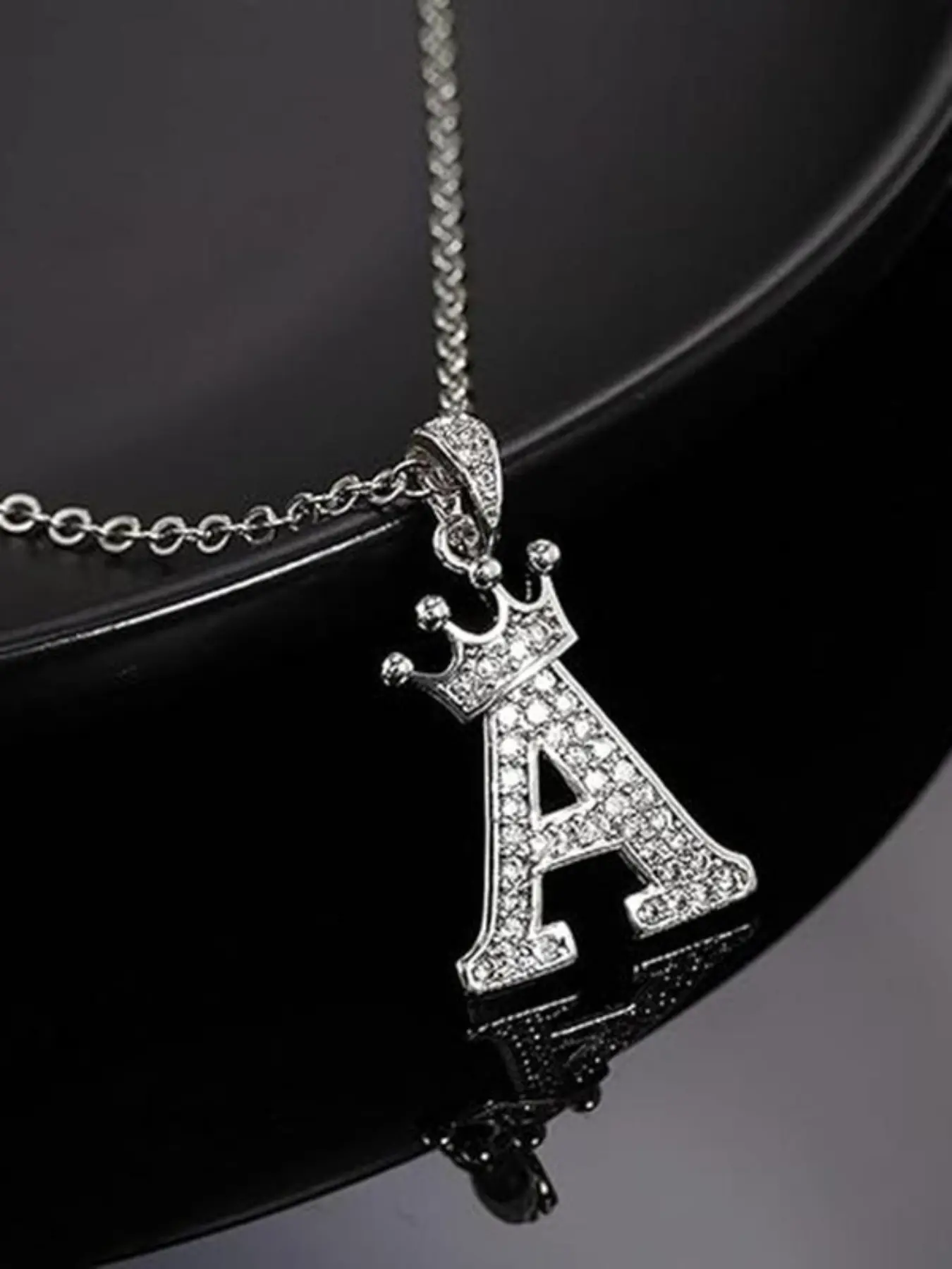 Crown three-dimensional letter pendant necklace with diamond crown