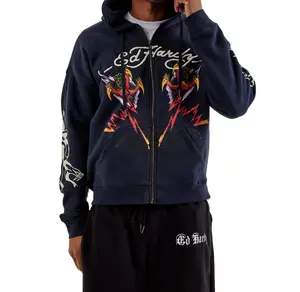 ED HARDY TIGER FLAME BOXY MENS ZIP HOODIE