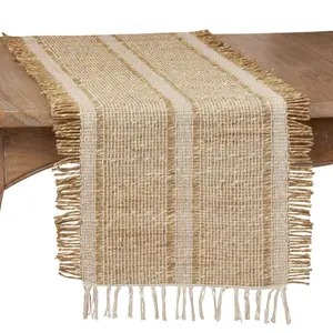 SARO  Natural Table Runner with Asiatic Grass Design