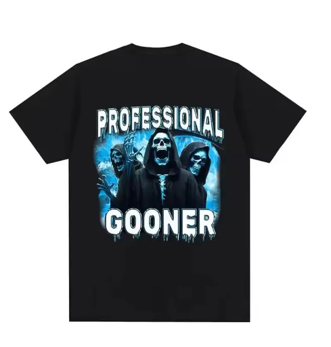 Men & Women 100% Cotton Professional Gooner Grim Reaper Skull Graphic Tee, Gothic Street‑wear T‑Shirt