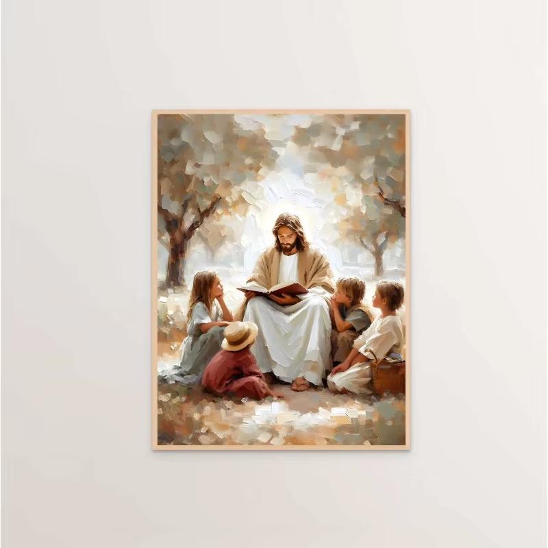 Modern Christian Believer Poster Jesus Praying Shepherd Bible Verse Easter Canvas Painting Wall Art for Kids Room Home Decor NONE