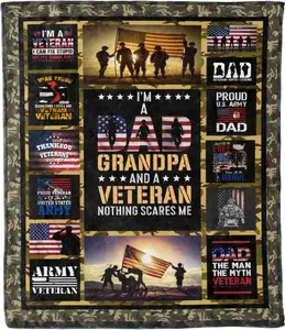 I Am A Dad Grandpa and A Veteran Blanket for Veteran, Army Veteran, Vietnam Veteran Blanket, Patriotic, USA Flag, Birthday, Christmas, Super Soft Blanket Home Bedroom Decor