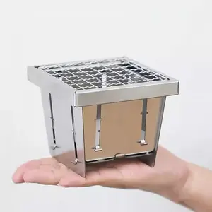 Pocket Size Stainless Steel Stove, Foldable Mini Fire Pit for Indoor & Outdoor Use, Portable Small Stove for Tea Brewing & Grilling (4.53×4.53×3.54 Inches, 0.88 Lbs)