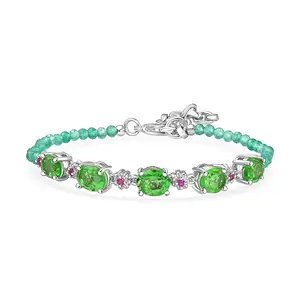Chartreuse Quartz Triplet and Multi Gemstone 15.40 ctw Floral Bracelet in Platinum Bond 7.25 In Christmas Gifts