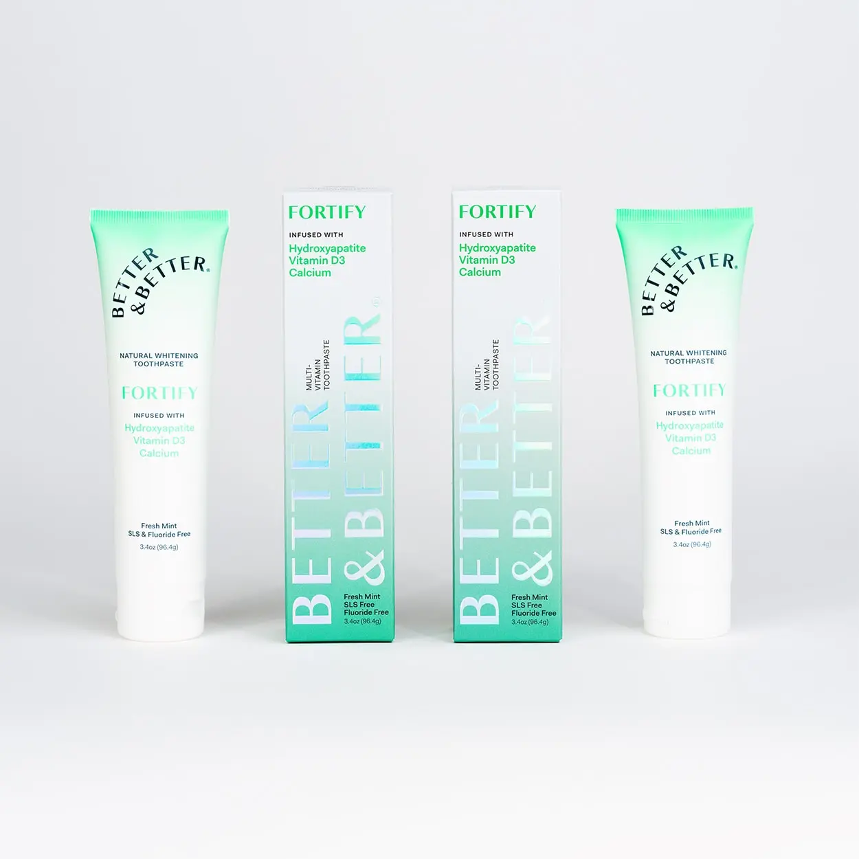 Better & Better Fortify Vitamin D Toothpaste 2 Pack Infused with Hydroxyapatite Vitamin D3 Calcium, Fluoride Free