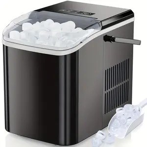 Countertop Ice Machine, Meatball Portable Ice Machine, 9 Bullet Ice Cube for 6 Minutes, 24 Hours 26.6 lbs Self Clean With Handle, Basket, Spoon, For Home, Kitchen/Party/Camping/RV
