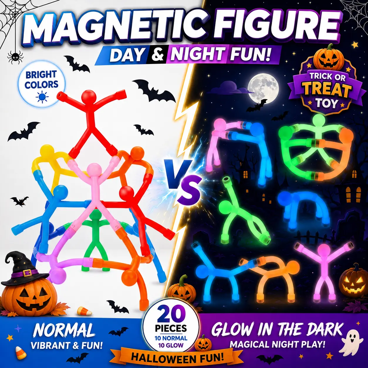 EFFUN Magnetic Men Fidget Toys 10-20PCS, Halloween Trick or Treat Party Favors, Candy Alternative Gifts for Kids, Colorful Magnetic Stick Figures Sensory Travel Toys, Creative Building Toys for Boys & Girls Higher End Fridge Magnets Ivy Fridge Magnet