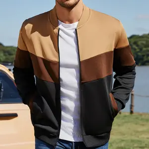 Grandclad Mens Lightweight Jacket Casual Bomber Jacket Color Block Varsity Coat Long Sleeve Menswear