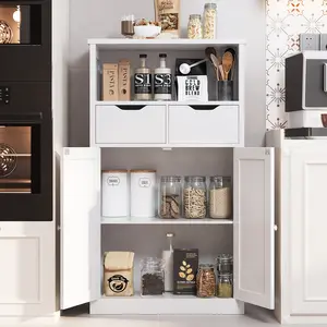 Walsunny Floor Storage Cabinet, Organizer with Doors and Drawers, Freestanding Kitchen Side Cupboard Pantry with Adjustable Shelf Hutch Cupboard for Kitchen/Laundry/Bathroom/Living room