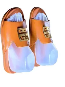 Women's Luxury Open-Toe Flat Slide Sandals with Gold Buckle - Comfortable Fashion Slippers