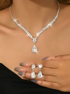 Luxury Fashion Bridal Costume Jewelry Set, Sparkling Earrings and Necklace Combo, the Perfect Gift for Women