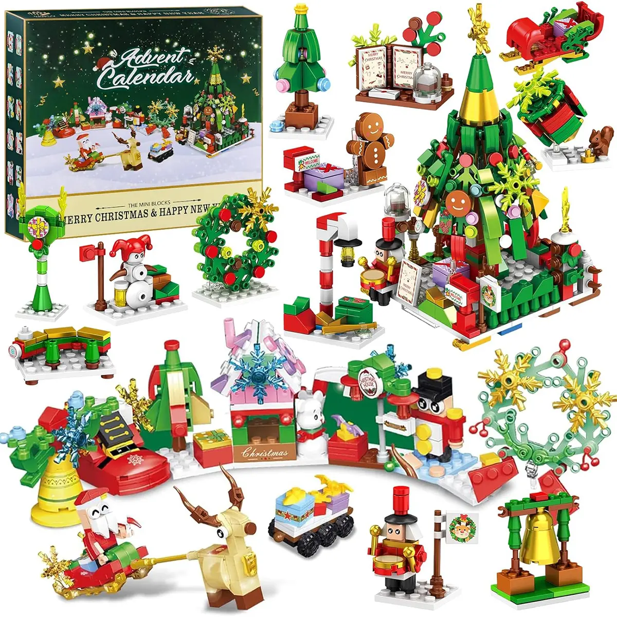Christmas Advent Calendar Building Blocks | 24 Days Countdown Blind Box, 24-in-1 Xmas Bricks Kit, Santa & Christmas Tree Building Toy, Kids Holiday Gift