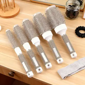 5pcs Round Roll Styling Comb Set, Professional Hair Curling Brush, Aluminum Tube Ceramic Heat Resistant, Ideal for Salon Use