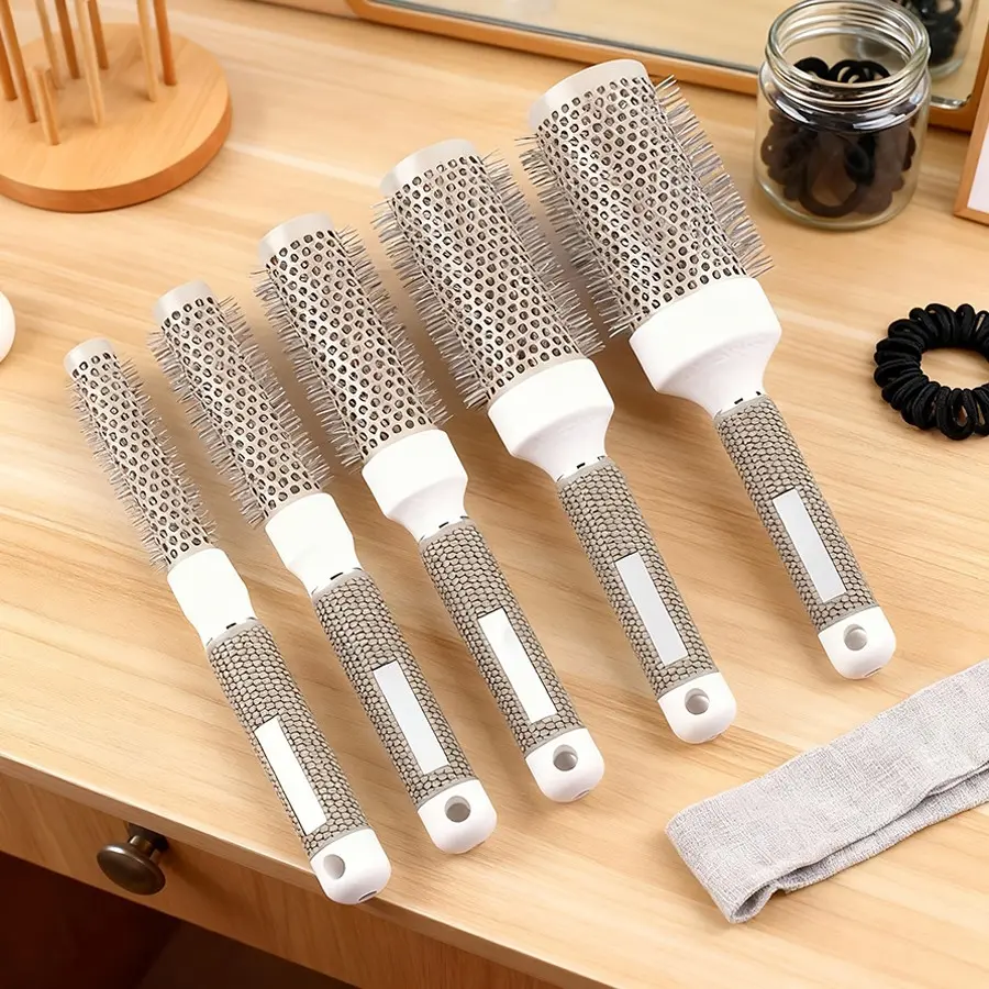 5pcs Round Roll Styling Comb Set, Hair Styling Combs, Professional Hair Curling Brush, Round Brush for Blow Drying, Aluminum Tube Ceramic Heat Resistant, Ideal for Salon Use