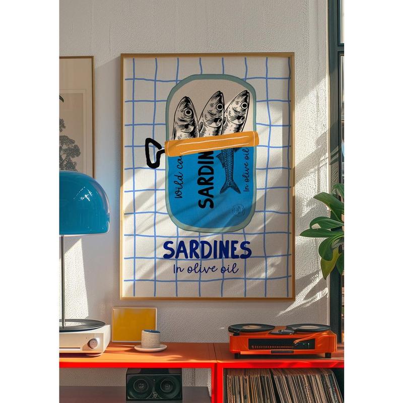 Sardines Wall Art Print, Tin Fish Art Print, Sardines Tin Print, Colorful Fish Print, Kitchen Wall Art, Trendy Wall Art, Seafood Wall Art