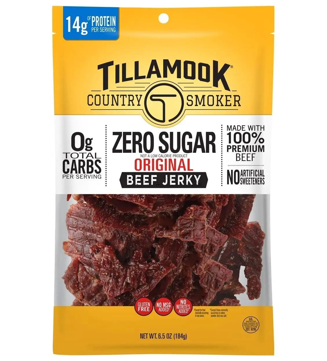 Tillamook Country Smoker Keto Friendly Zero Sugar Beef Jerky, Original, 6.5 Ounce