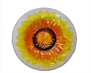 Continental Art Center CAC8ES15326 18 in. Thick Painted Yellow Sunflower Glass Plate, Indoor Decor & Bird-Friendly Kitchen Tableware