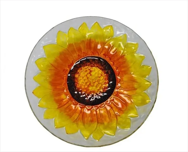 Continental Art Center CAC8ES15326 Floral Aesthetic Style Plate, 18 x 18 x 3.5 in. Thick Painted Yellow Sunflower Glass Plate, Exclusive Design Artful Home Decoration, Bird-Friendly Kitchen Tableware