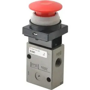 SMC Pneumatics 3-Way Mechanical Push Button Mushroom Valve, 1.00 CV Rate, 1/4" NPT Inlet, 2 Ports, Model VM230-N02-30RA
